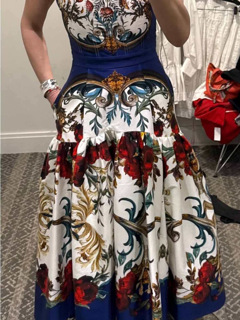 Alice + Olivia Blue and Ivory Floral High-Low Dress - Picture 2 of 2